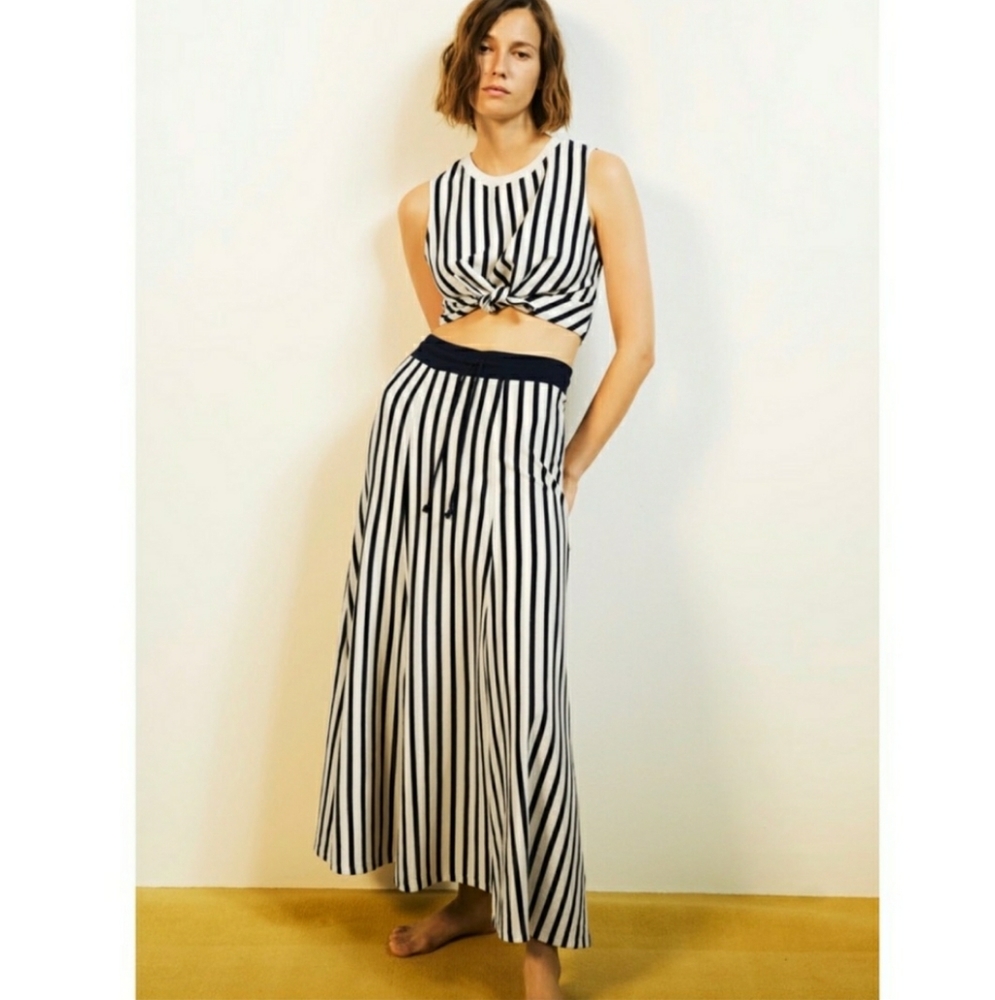 Zara Set - Knit Nautical Striped Crop Tank & Skirt Medium